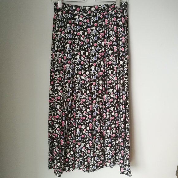 Vintage floral long full skirt 90s grunge half elastic waist made in Canada - Picture 1 of 7